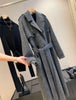 Original Grey Women's wool blend woolen coat with belt, double-sided fleece long woolen coat