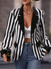 Casual Black and White Striped Print Vintage Blazers Women Fall Clothes Coat Notched Collar Single Breasted Outerwears