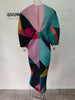 Pleated Batwing Sleeves Dress For Women's Autumn High End And Relaxed Print V-neck Holiday Dresses 17G1980