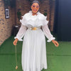 White Pleated Chiffon Maxi Dress Tierred Ruffled Collar Puff Sleeves Women Elegant Events Weddings Special Occasions