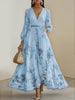 Women's Pleated Dress Spring Autumn Florat Printed Deep V-neck Long-sleeved Maxi Elegant Party Dresses For Women
