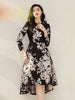 Jacquard Dress Women Autumn Long Sleeve Party Dress O-neck Flower Dress Elegant Work Casual Ladies Clothing
