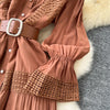 Chic Lace Slim Stand Collar Long Sleeve Spliced Single Breasted Dress High Street Vintage Evening Women Autumn Winter Clothing