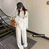Korean Version of Soft Waxy Lazy Wind Knitting Set Gentle Round Neck Pullover Sweater Wide Leg Pants Two-piece Set Women