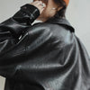 Women's Retro Black Leather Jacket Short Motorcycle Style Jackets with Metal Buttons Versatile Autumn and Spring Outerwear
