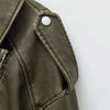 Vintage Loose Pu Faux Leather Short Jacket with Belt Streetwear Female Zipper Retro Moto Biker Coat Outwear Tops