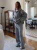 Women's Autumn Winter Collared Half Zip Ribbed Knit 2-Piece Set Oversized Wide Leg Pants Sweater Suit
