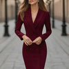 Casual Double Breasted Slim Blazer Dress Woman Elegant Turn-down Collar Party Dresses Autumn Long Sleeve Solid Commute Dress