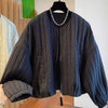 Korean O-neck Short Cotton Jacket for Women Simple Striped Loose Women's Coats Thicked Warm Zipper Top Chaqueta Mujer Parkas