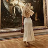 Elegant Knit Dress For Women White Slim O-neck Single Breasted Short Sleeve Long Dresses Female Spring Lady Robe T88X