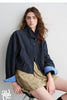 Women Slub Cotton Jackets Spring Cropped Tulip Silhouette Striped Cuff - Turn Up Stand Collar Tops