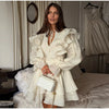 Solid Ruffle Mini Dress U Neck Long Puff Sleeve Tie Neck Tiered Hem Sweet Style Gown Soft Pastel Tones Chic Women Outfit