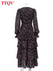 Autumn Loose Print Women's Dress Square Collar Long Sleeve Mini Dresses Elegant Classic Pleted Female Dress
