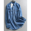 Women's Same Solid Color Lapel Pocket Medium and Long Loose Coat Long Sleeve Casual Denim Shirt