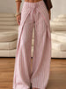 Colorful Striped Wide Leg Trousers Women Bohemian High Waist Multi-color Panelled Slim Straight Pants Lady Beachwear
