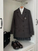 Japanese Vintage Academy Style 2 Piece Set Women Double Breasted Thickened Wool Coat Pleated Plaid Mini Skirt Slim Fit Casual