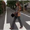 Women Deer Spot Print Faux Fur Cropped Jacket Stand Collar Dark Fur Cuff Button Up Short Coat Vintage Winter Street Outerwear