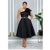 Women Big Bow Shoulder Skew Collar Big Swing Knee Length Dress Belt Street Vestidos Sexy Party Evening Chic Dresse