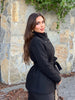 Women Black Belted Double Breasted Coat High Neck Long Sleeve Tailored Fit Elegant Jacket Winter Office Casual Outerwears