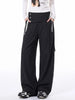 Detachable Skirt Panel Striped Suit Pants Women Turn Up Cuff Tie Waist Straight Wide Leg Trousers Loose Casual Streetwear Pants