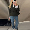 Cinched Waist Cropped Double Breasted Lapel Long Sleeve Side Pockets Slim Blazer Women Autumn Formal Commute Coat