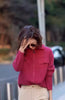 100% pure cashmere cardigan in autumn and winter women's Polo collar cashmere rose red coat knitted hooded sweater