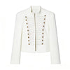 Women's Black Military Cropped Blazer Padded Shoulders Jacket Coat Vintage Stand Collar Gothic Elegant Party Streetwear Jackets