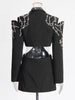 Solid Spliced Diamonds Chic Blazers For Women Notched Collar Long Sleeve Patchwork Button Designer Coat Female