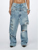 Women's Patchwork Asymmetric Jeans High Street Holes Wide Leg Vintage Casual Streetwear Denim Trousers
