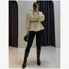 Women's Chic Waist-cinching Short Trench Coat Solid Long Sleeve Shoulder Pad Cropped Jackets Autumn Street Commute Outwear