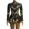 Women Sparkly Sequins Mirror Long Sleeve Mesh Sexy Mini Dress Night Party Club Dancer Performance Celebrity Stage Outfit