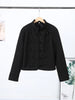 Retro Horn Button Black Jacket For Women Elegant Long Sleeve Stand Collar Coat Spring Chic Lady Street Casual Outerwear