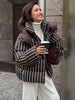 Casual Stripe Women's Padded Jacket Hooded Zipper Warm Thicken Lady Coats Autumn Winter Female Street Outwear