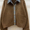 High-Quality Korean Denim Shirt Collar Stitching Fake Two-piece Sweater Women Cardigan Chic Knitted Coat Female Tops