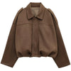 Suede Cropped Jacket Women's Bomber Jacket Oversized Batwing Sleeves Outerwears Lady Casual Loose Coat Street Style Jackets