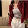 Red Cardigan Sweater for Women Soft Knit Long Sleeve Button-up Crop Jacket Blouse Top Spring Autumn Shrunken Cardigan Y2K