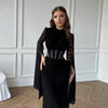 Spring Wine Red Stand Collar Long Sleeve Slim Fit Slit Long Dress Women Elegant Temperament Flowy Gown