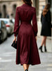 Autumn Women's Notched Work Long Sleeve Maxi Dress Wrap Waist A Line Midi Dress Elegant Long Party Dress Robe Femme