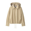 Women Khaki Hooded Cropped Zip‑up Jacket Faux Two‑inner Plaid Fabric Drawstring Bottom Coat Lady Autumn Casual Commute Outfits
