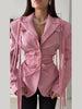 Pinstripe Coat Women's Blazer Turn Down Collar Top Padded Shoulders Fitted Waist Detachable Tassel Straps Spring Woman Clothes