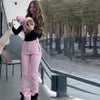 Thicken Warm Women's Skiwear Pink High Collar Hooded Cotton Padded Coats Straight Leg Zipper Pants Winter Lady Ski Suit