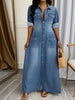 Lady Casual Denim Dress Long Sleeve Turn-down Collar Button Loose Dresses Robe Femme Office Womens Clothing Spring