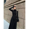 French Style Temperament Women's High-Grade Black Dress Hepburn Style Gray Turtleneck Dress for Women Autumn Winter DF4964