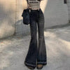 Woman High Waist Vintage Casual Flare Jeans Girls Elastic Slim Fit Bell Bottom Pants Lady Blue Black Grey Denim Trousers