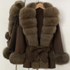 Real Fur Wool Jacket Reality Fur Jacket Women Natural Fox Fur Cuffs Winter Clothing Female Elegant with Belt Woolen Coat