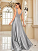 Elegant Sequins Evening Dress For Women Deep V-neck Satin Prom Party Green Dress Floor Length Blue Formal Gowns