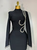 Women Sexy Long Sleeve Diamonds Maxi Long Bodycon Bandage Dress Celebrity Elegant Evening Party Birthday Dresses