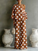 Women's Polka Dot 2-Piece Outfit Asymmetrical Off-Shoulder Blouse High Waist Wide Leg Pants Vibrant Casual Matching Set