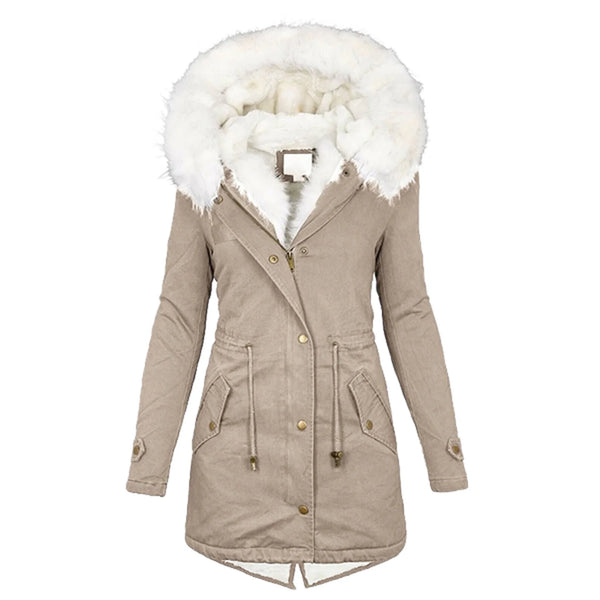 Autumn Winter Warm Plush Thicken Jackets Puffy Single Breasted Plus Size Overcoats Women's Drawstring Tie Waist Casual Parkas