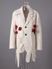 Women Beige Flower Ribbon Big Size Vintage Blazer Lapel Long Sleeve Jacket Tide Spring Autumn CPG2872